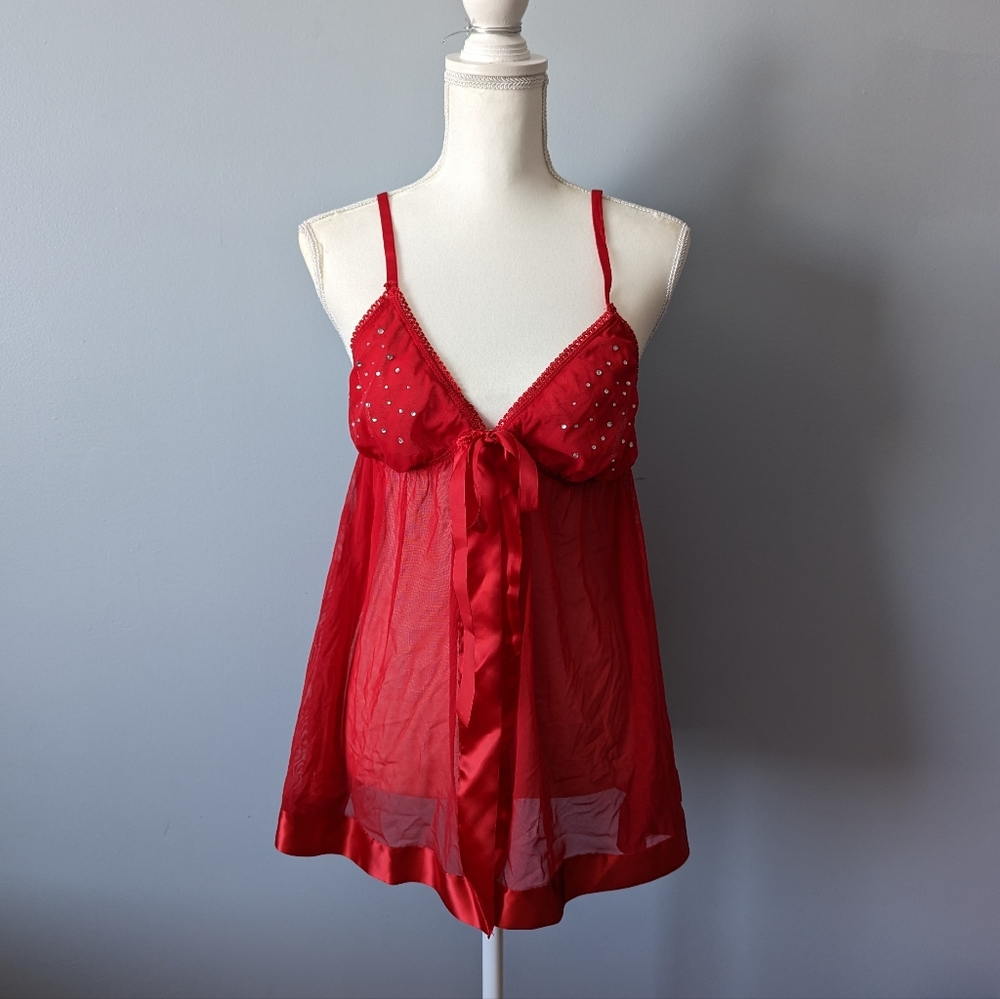 Vintage Frederick's of Hollywood red babydoll slip